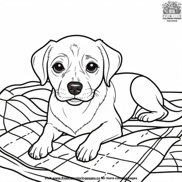 Dog laying on a blanket coloring pages