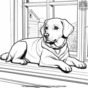 Dog lying by the window coloring pages