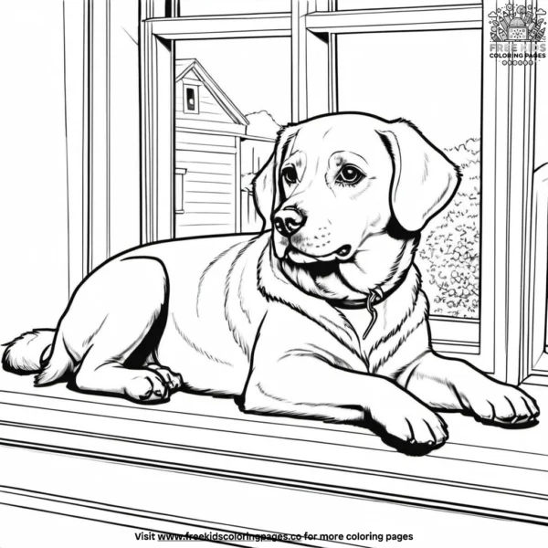 Dog lying by the window coloring pages