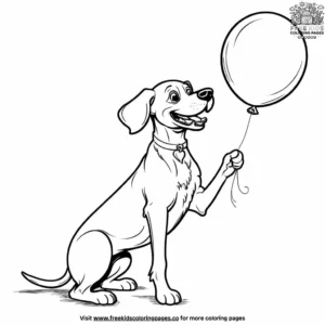 Dog playing with a balloon coloring pages