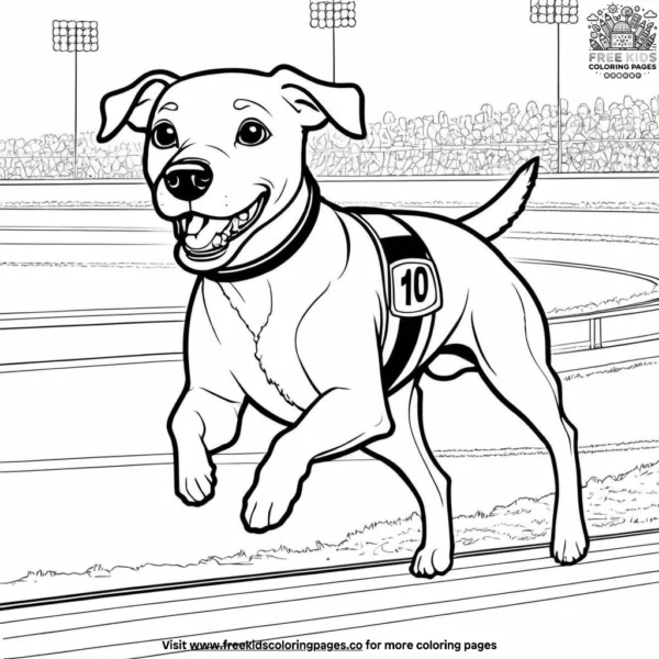 Dog racing on a track coloring pages