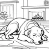 Dog Snoozing by the Fireplace Coloring Pages