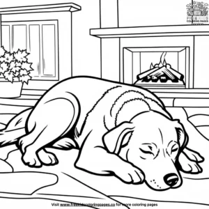 Dog Snoozing by the Fireplace Coloring Pages