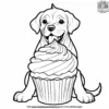 Dog and Giant Cupcake Coloring Pages