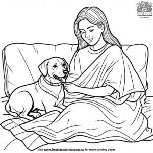 Dog and Owner Sharing a Blanket Coloring Pages