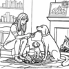 Dog and Owner Sitting by the Fire Coloring Pages