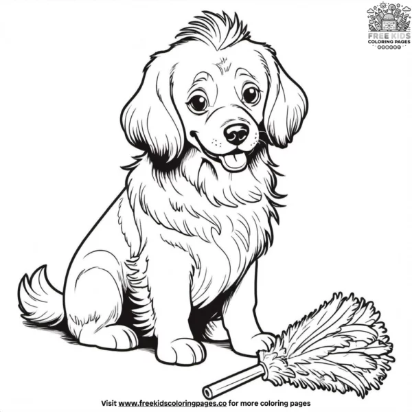 Dog and a feather duster coloring pages