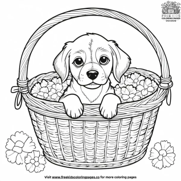 Dog in a basket coloring pages