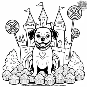 Dog in a candy castle coloring pages