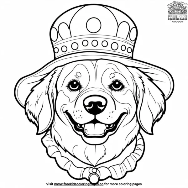 Dog in a clown hat coloring pages