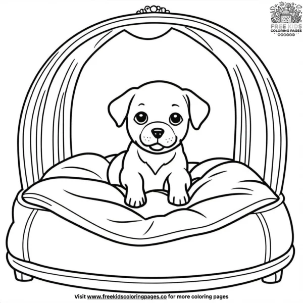 Dog in a cozy bed coloring pages