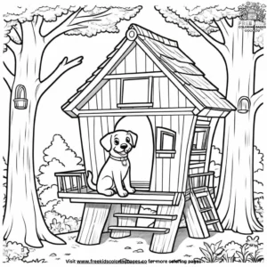 Dog in a cozy treehouse coloring pages