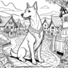 Dog in a Fantasy Village Coloring Pages