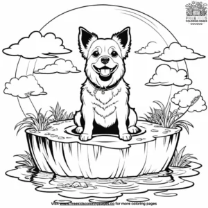 Dog in a Floating Island Coloring Pages