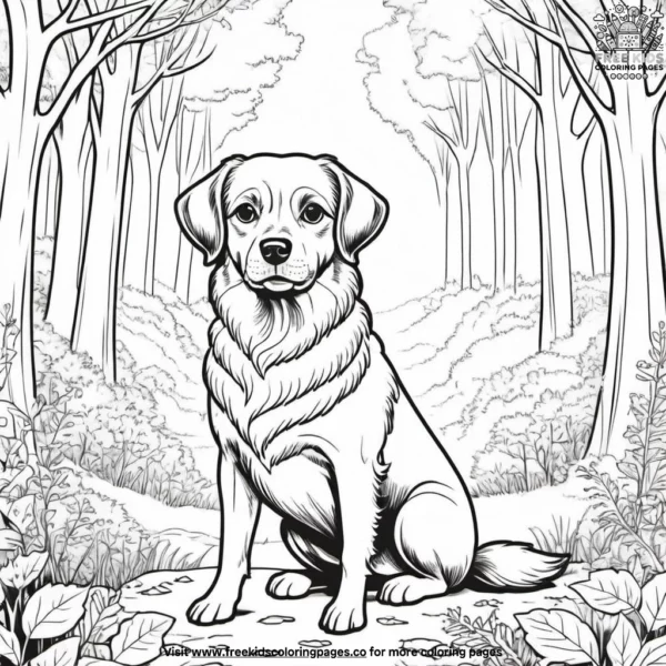 Dog in a magical forest coloring pages