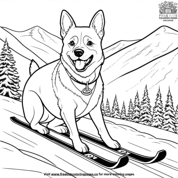 Dog on a ski slope coloring pages