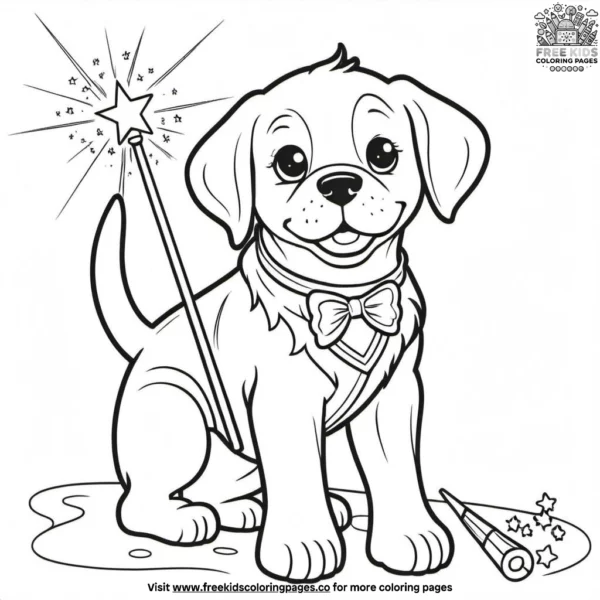 Dog with a magic wand coloring pages