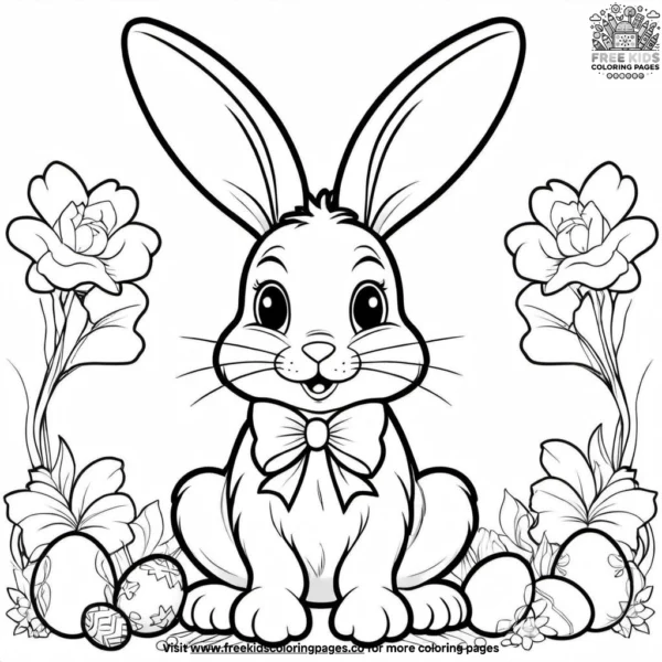 Easter bunny with a bow coloring pages