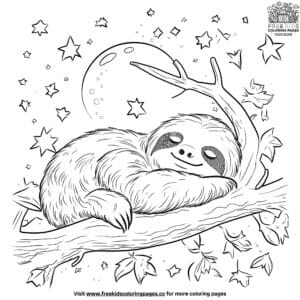 Easy Sloth Under the Stars Coloring Pages