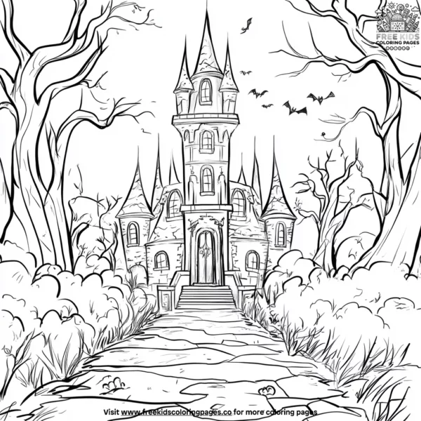 Eerie haunted mansion coloring pages