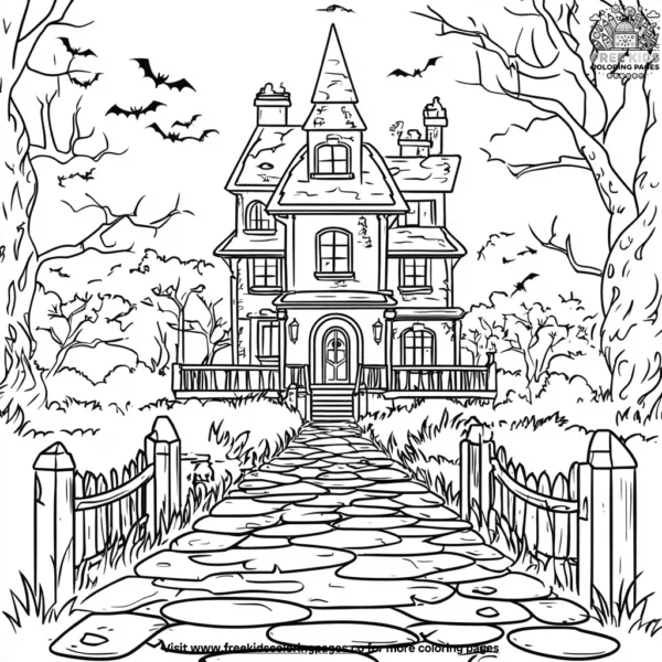 Enchanted haunted house coloring pages