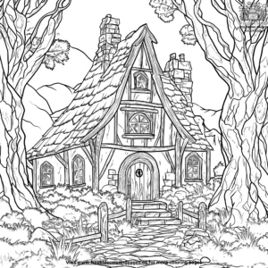 Enchanted witch's lair coloring pages