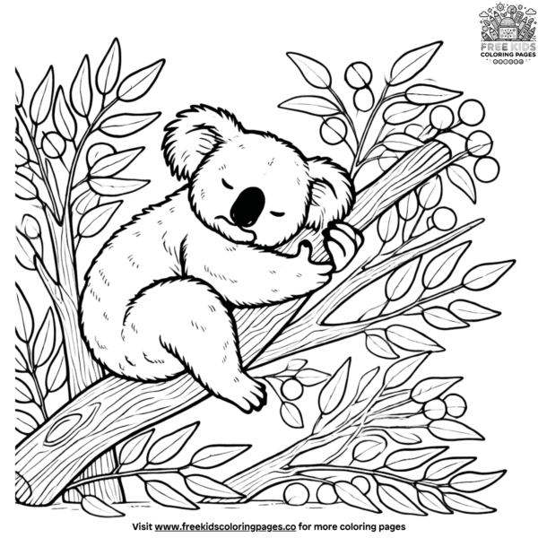 Eucalyptus tree koala coloring pages