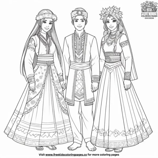 Festive cultural outfits coloring pages