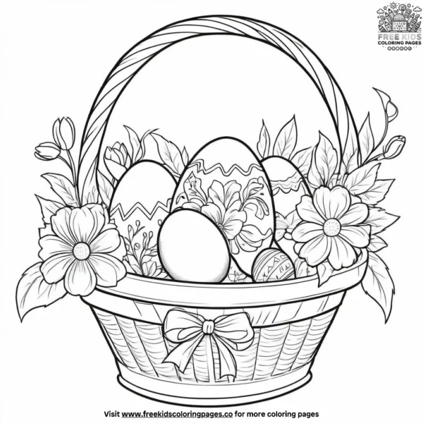 Floral decorated easter basket coloring pages