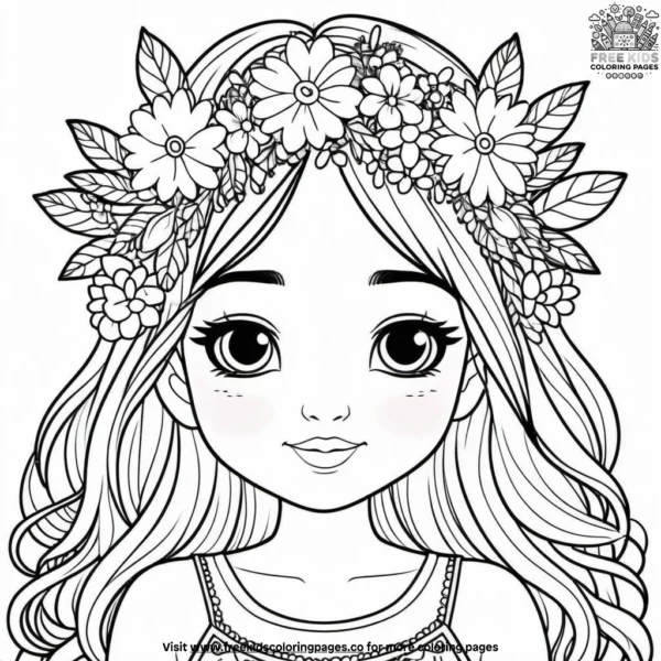 Flower crown cutie coloring pages