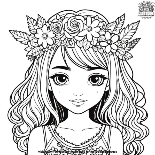 Flower crown friend coloring pages