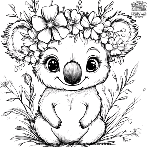 Flower crown koala coloring pages