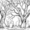 Foggy Graveyard Shadows Coloring Pages