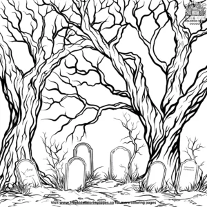 Foggy graveyard shadows coloring pages