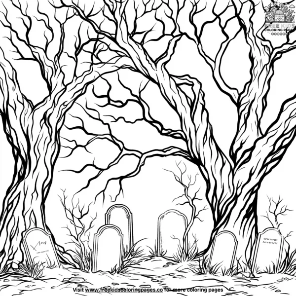 Foggy graveyard shadows coloring pages