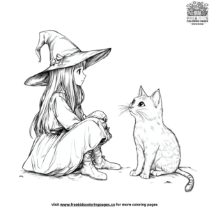 Friendly Cat Witch Coloring Pages