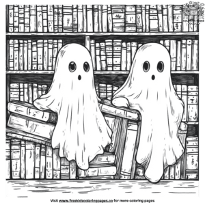 Ghost in a library coloring pages