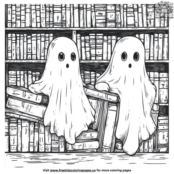 Ghost in a library coloring pages