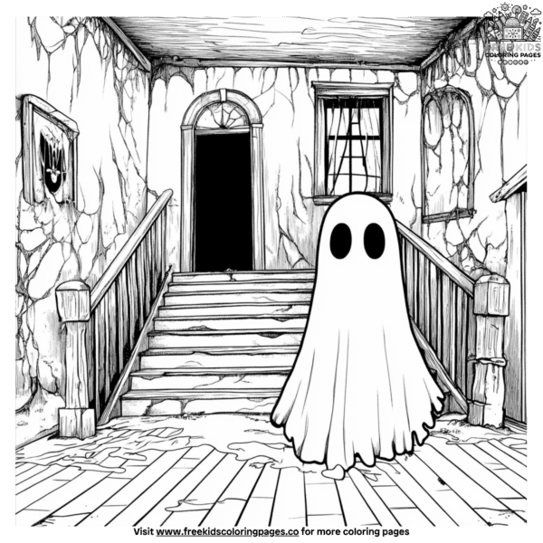 Ghost in haunted house coloring pages