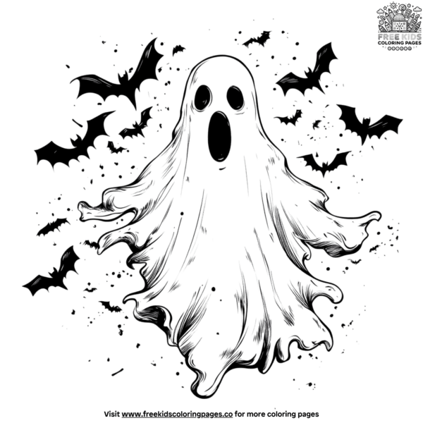 Ghost with bats coloring pages