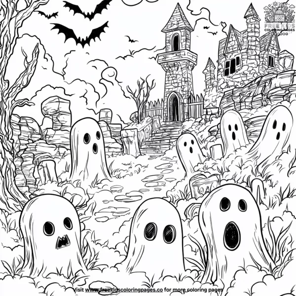 Ghostly graveyard figures coloring pages