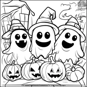 Ghostly halloween party coloring pages