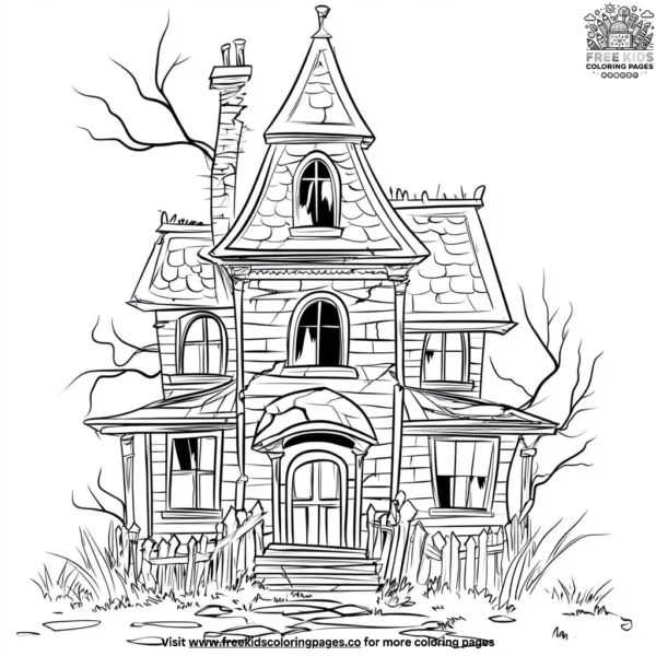 Ghostly haunted house coloring pages