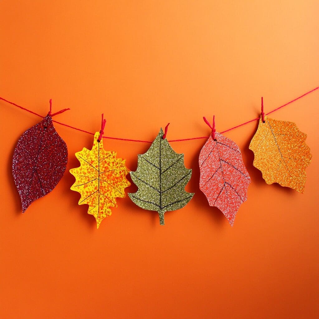 Glittery fall leaves banner 1