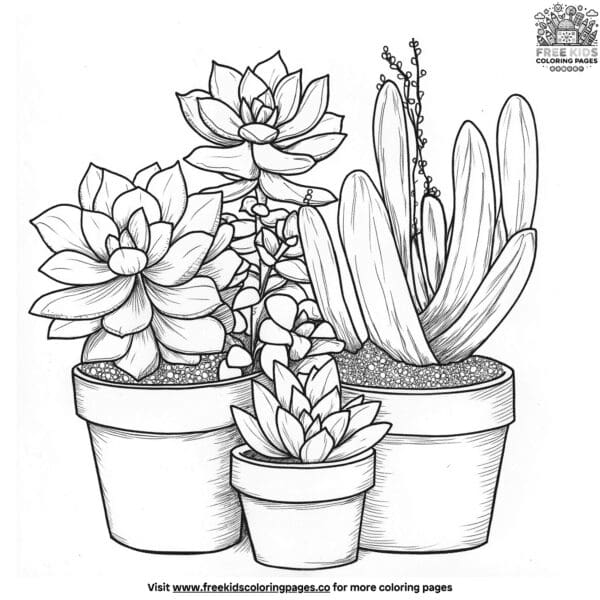 Plant pot set coloring pages