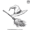 Hat And Broom Witch Coloring Pages