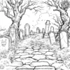 Haunted Cemetery Path Coloring Pages