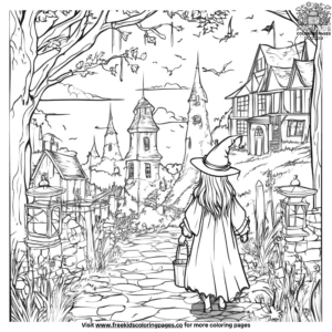 Haunted Village Witch Coloring Pages