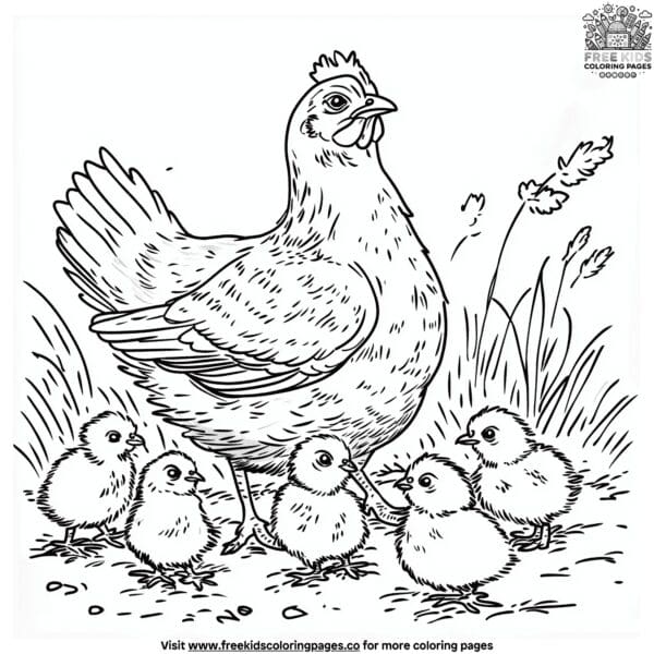 Hen and chicks coloring pages