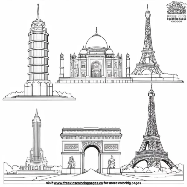 Iconic structures coloring pages